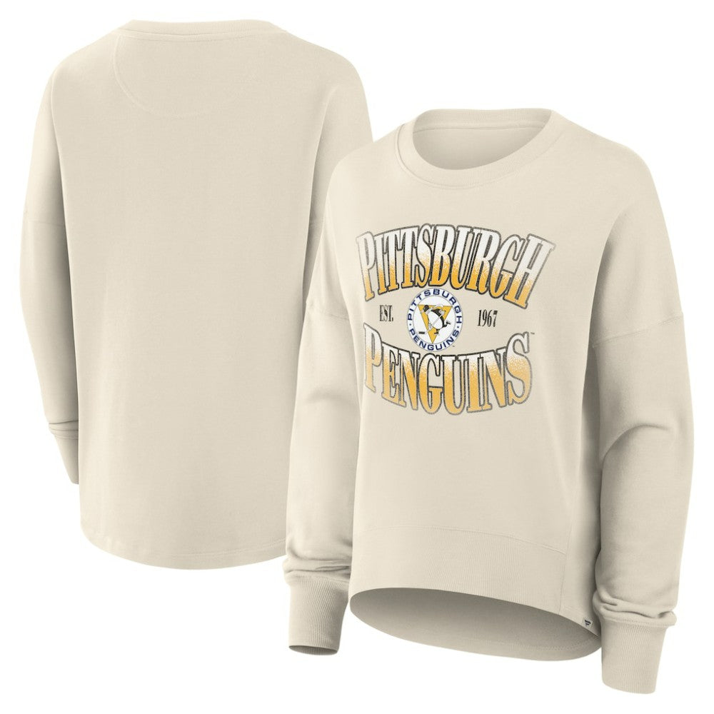 Pittsburgh Penguins Fanatics Women's Oversized Vintage Slice Pullover Sweatshirt Cream