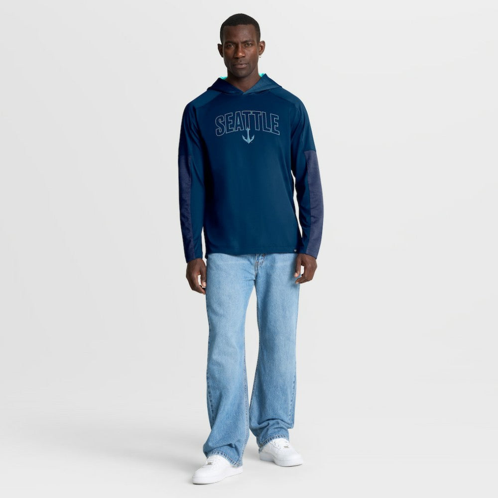 Seattle Kraken Fanatics Penalty Shot Long Sleeve Hoodie T-Shirt Deep Sea Blue