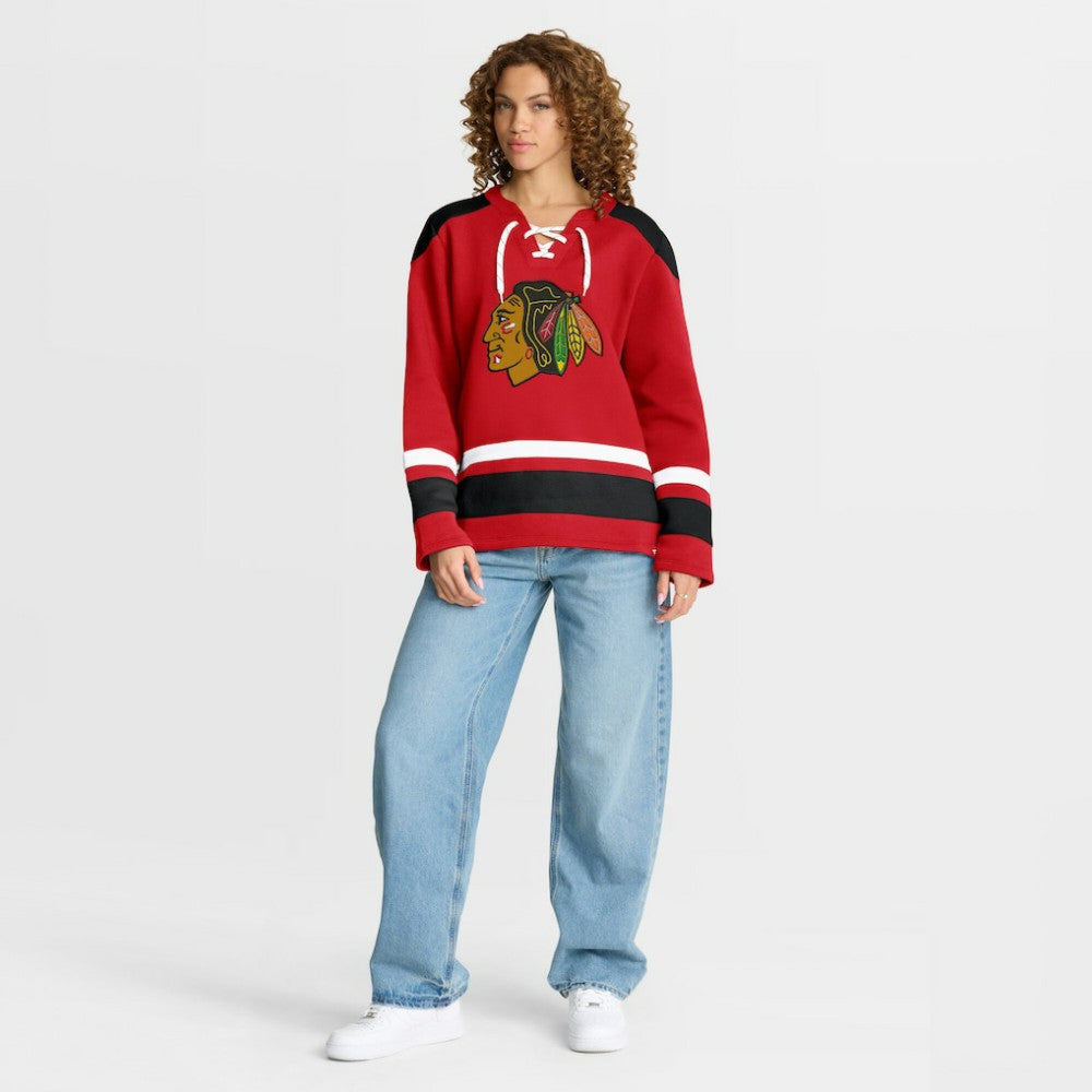 Chicago Blackhawks Fanatics Women's Icing Long Sleeve Lace Up Sweatshirt Athletic Red