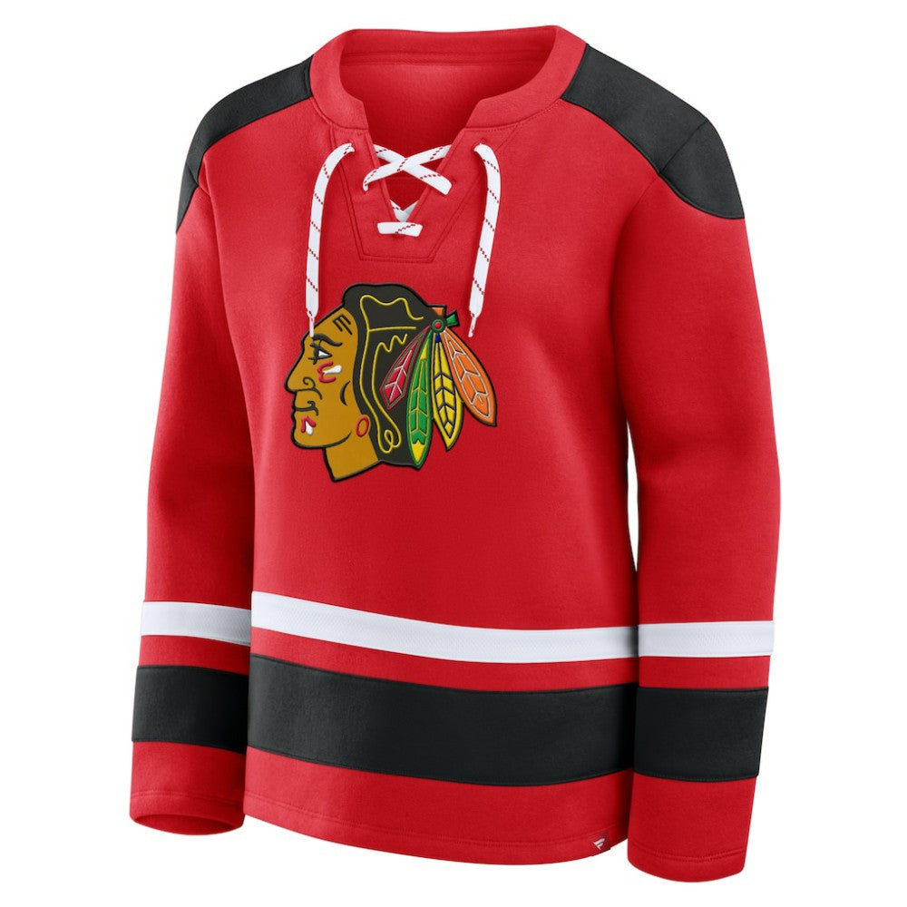 Chicago Blackhawks Fanatics Women's Icing Long Sleeve Lace Up Sweatshirt Athletic Red