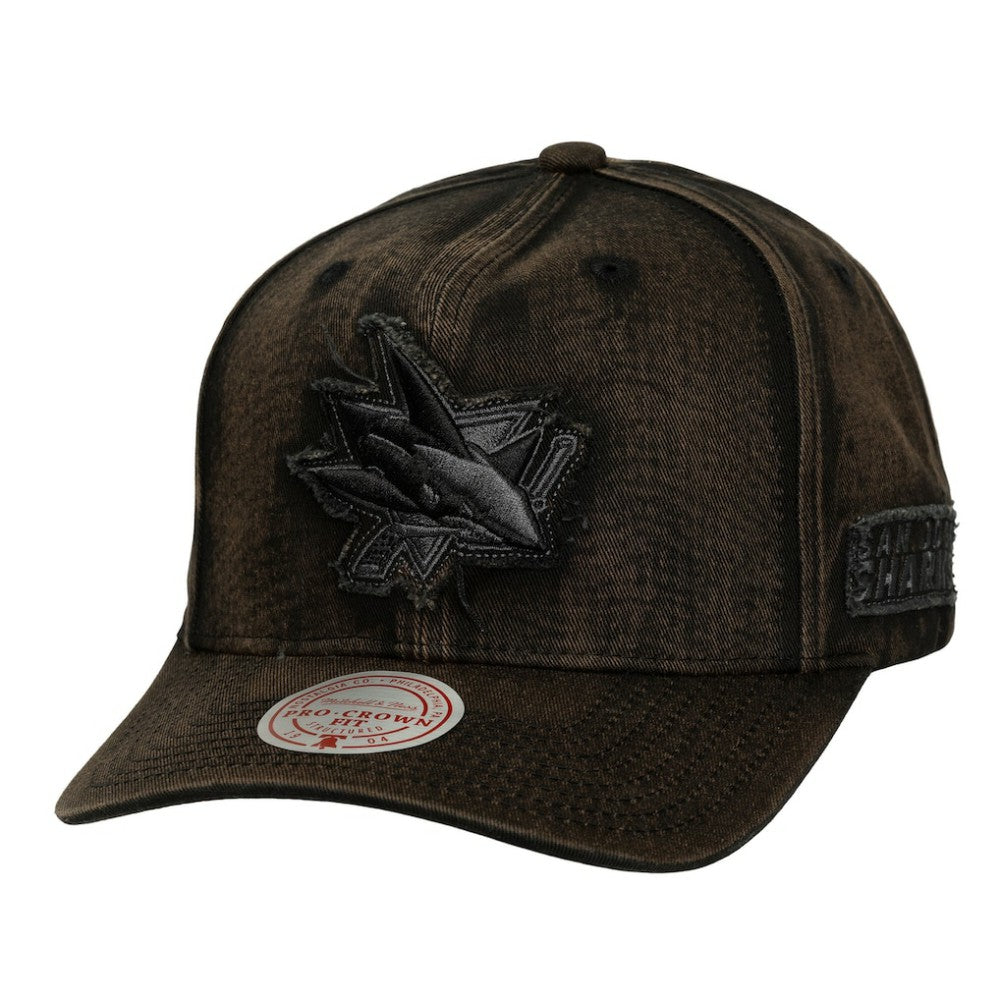 San Jose Sharks Mitchell & Ness Downtown Snow Wash Pro-Crown Adjustable Hat Black