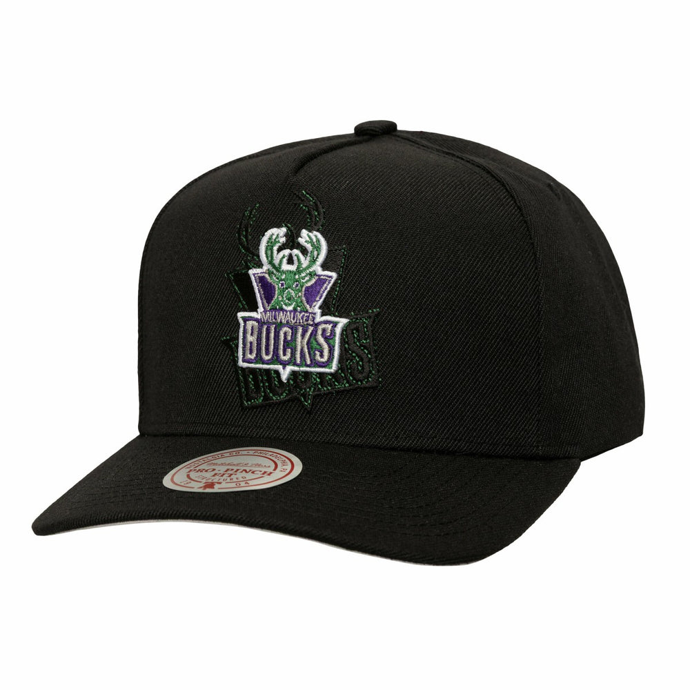 Milwaukee Bucks Tilted Pro Pinch Adjustable Hat - Black | Mitchell & Ness on sale