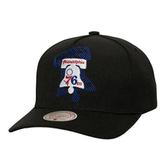 Philadelphia 76ers Tilted Pro Pinch Adjustable Hat - Black | Mitchell & Ness shop