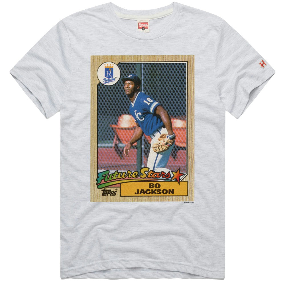 Bo Jackson Kansas City Royals Homage 1987 Topps Baseball Card Player T-Shirt - Ash