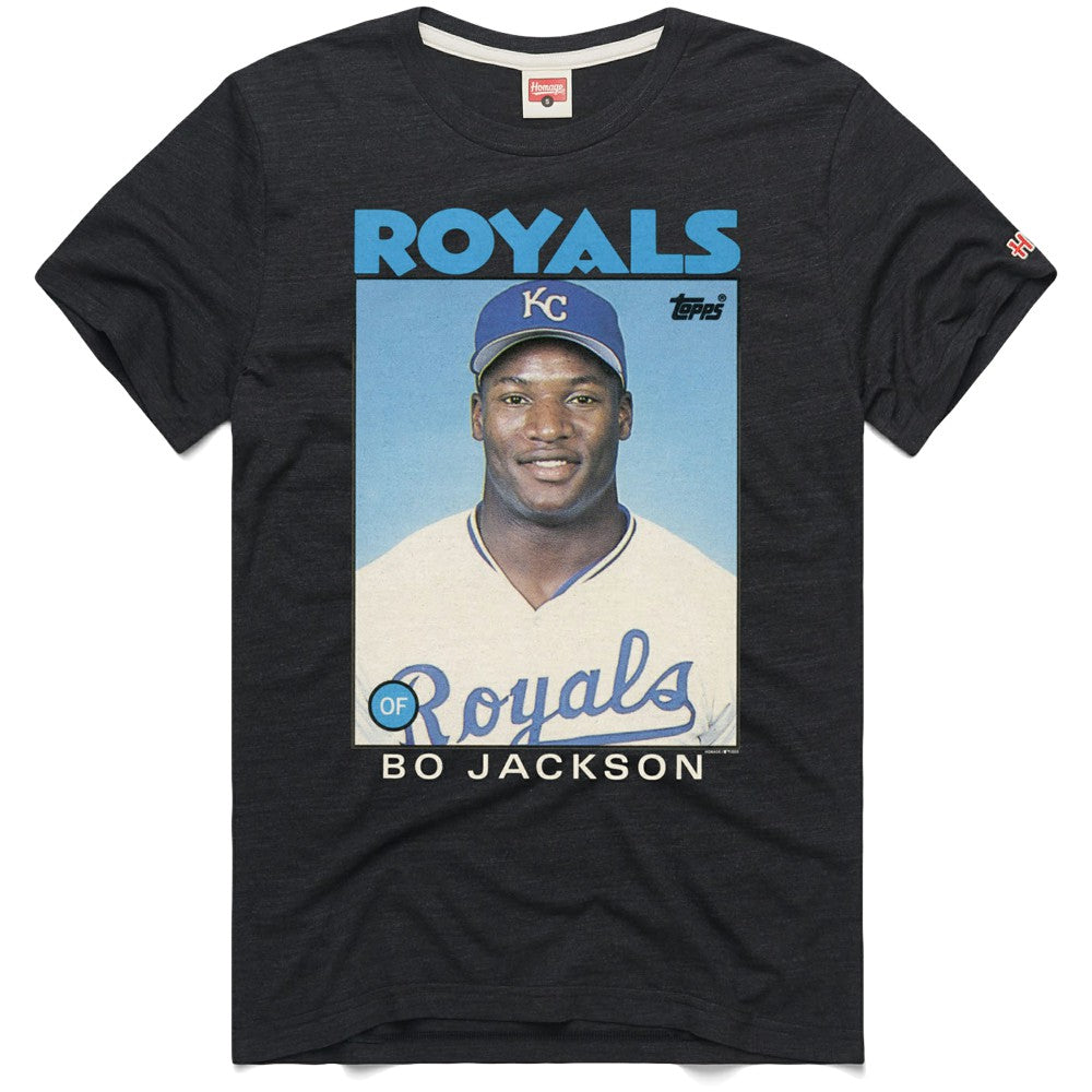 Bo Jackson Kansas City Royals Homage 1986 Topps Baseball Card Player T-Shirt - Charcoal