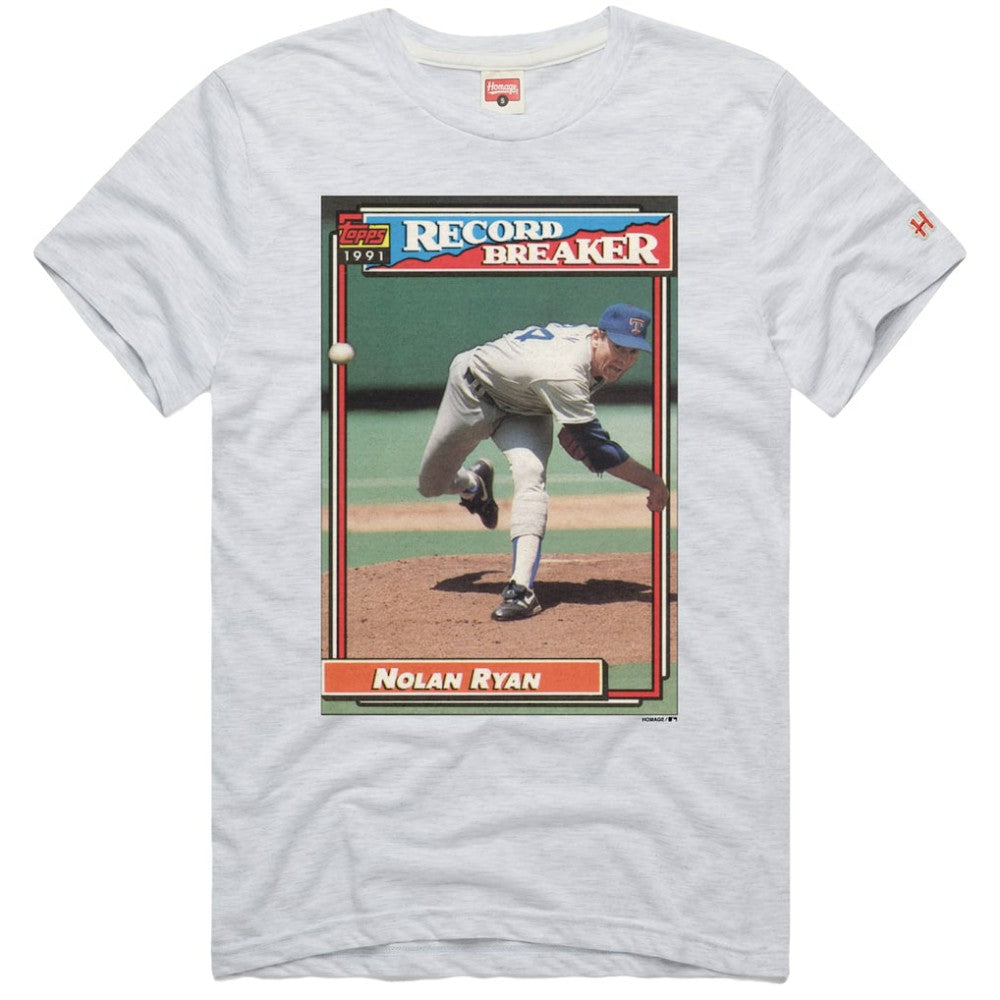 Nolan Ryan Texas Rangers Homage 1991 Topps Baseball Card Player T-Shirt - Ash