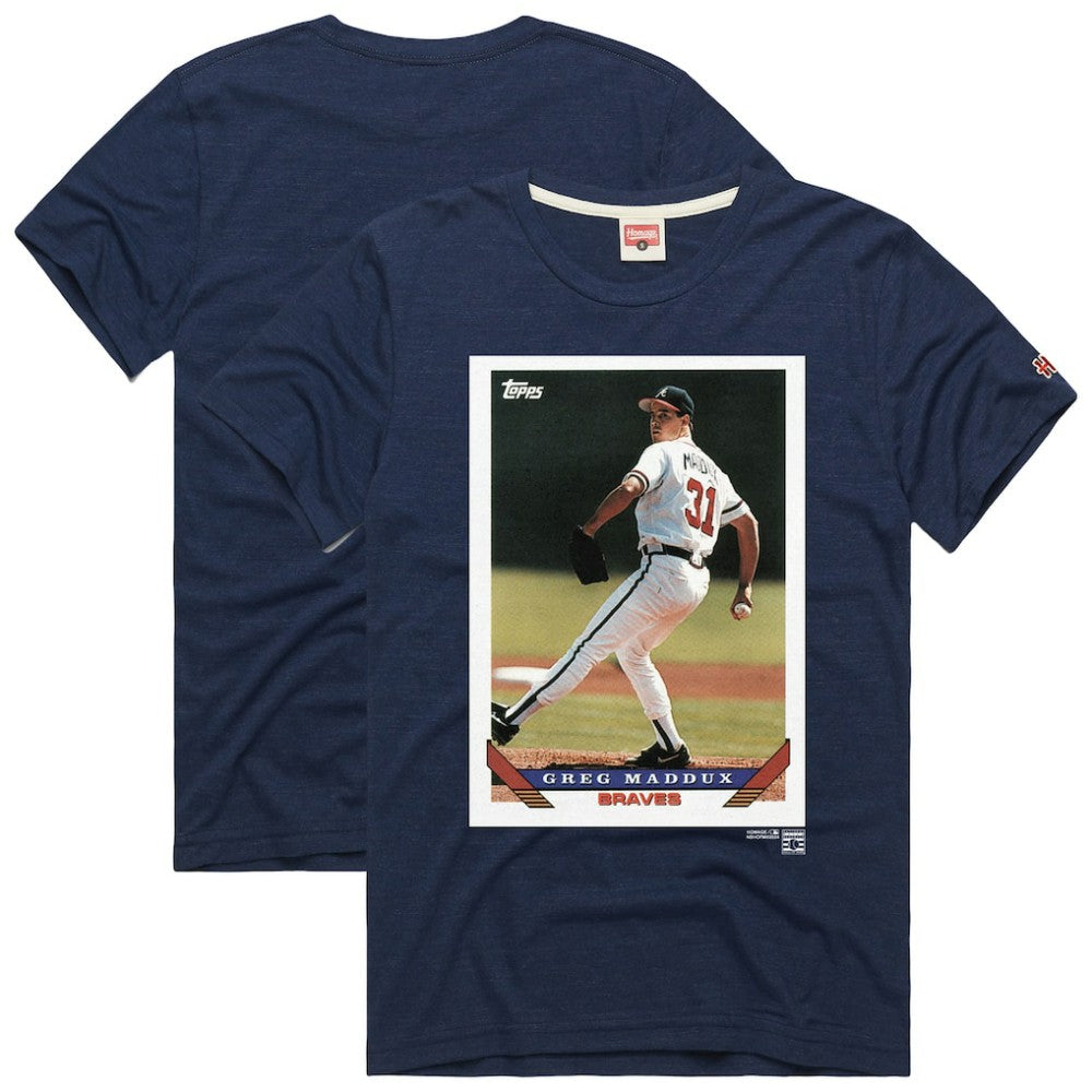 Greg Maddux Atlanta Braves Homage 1993 Topps Baseball Card Player T-Shirt - Navy