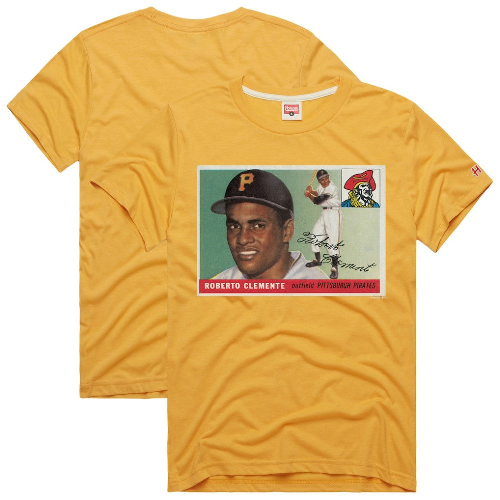 Roberto Clemente Pittsburgh Pirates Homage 1955 Topps Baseball Card Player Tri-Blend T-Shirt - Gold