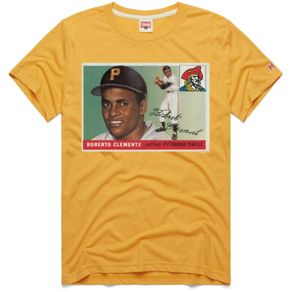 Roberto Clemente Pittsburgh Pirates Homage 1955 Topps Baseball Card Player Tri-Blend T-Shirt - Gold