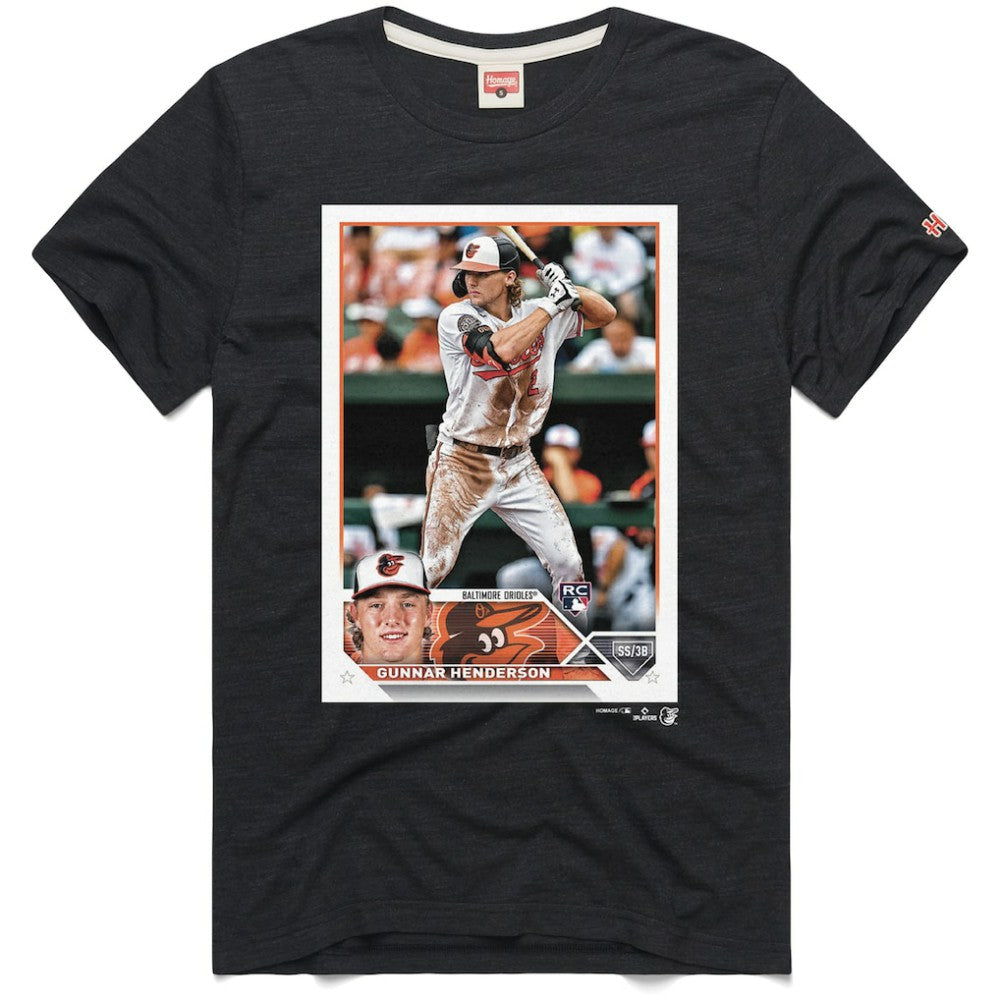 Gunnar Henderson Baltimore Orioles Homage 2023 Topps Baseball Card Player T-Shirt - Charcoal