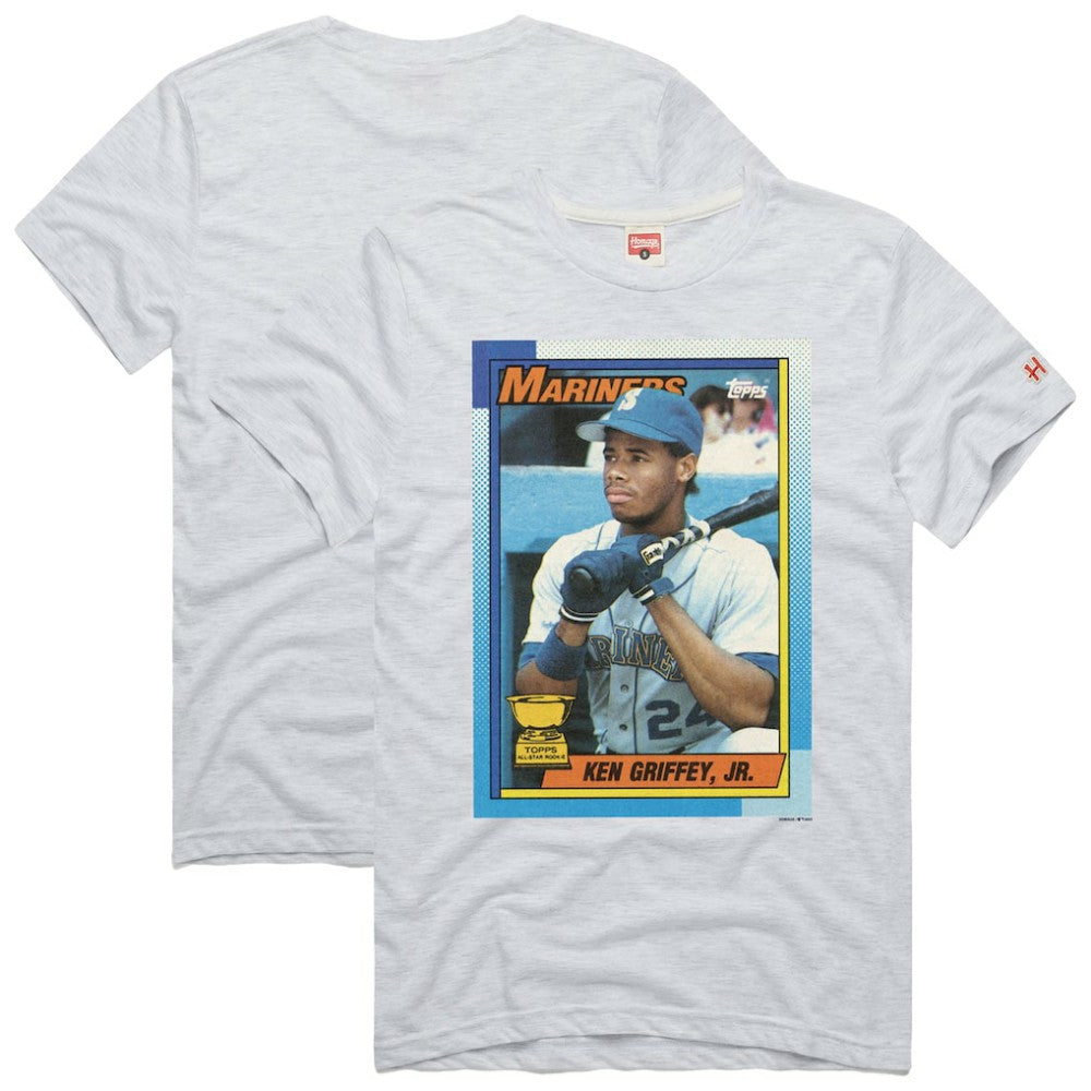 Ken Griffey Jr. Seattle Mariners Homage 1990 Topps Baseball Card Player T-Shirt - Ash