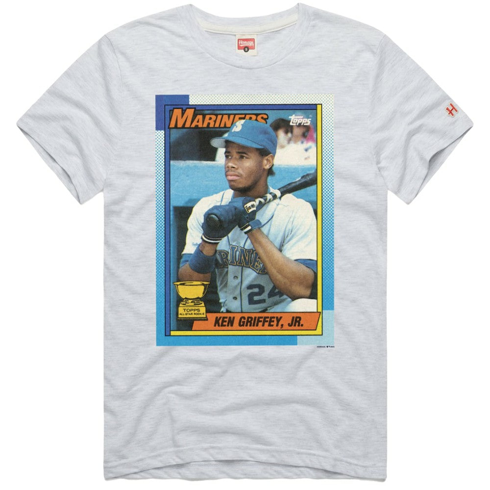 Ken Griffey Jr. Seattle Mariners Homage 1990 Topps Baseball Card Player T-Shirt - Ash