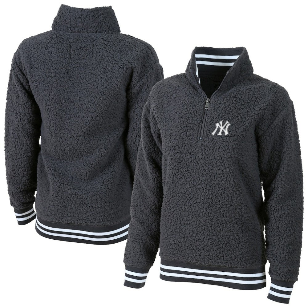 New York Yankees G-III 4Her by Carl Banks Women's Play Action Sherpa Fleece Quarter-Zip Jacket - Gray