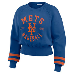 New York Mets WEAR by Erin Andrews Women's Vintage Washed Cropped Pullover Sweatshirt - Royal