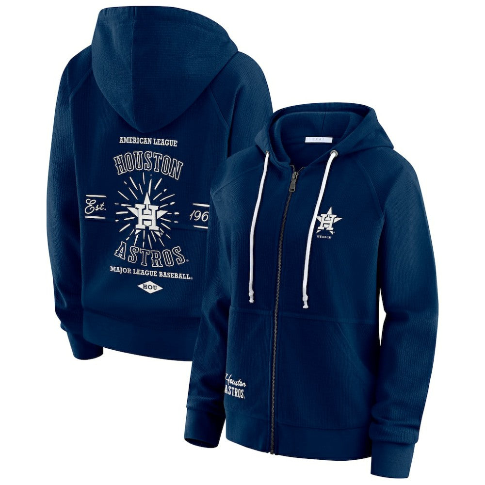 Houston Astros WEAR by Erin Andrews Women's Vintage Full-Zip Raglan Hoodie - Navy
