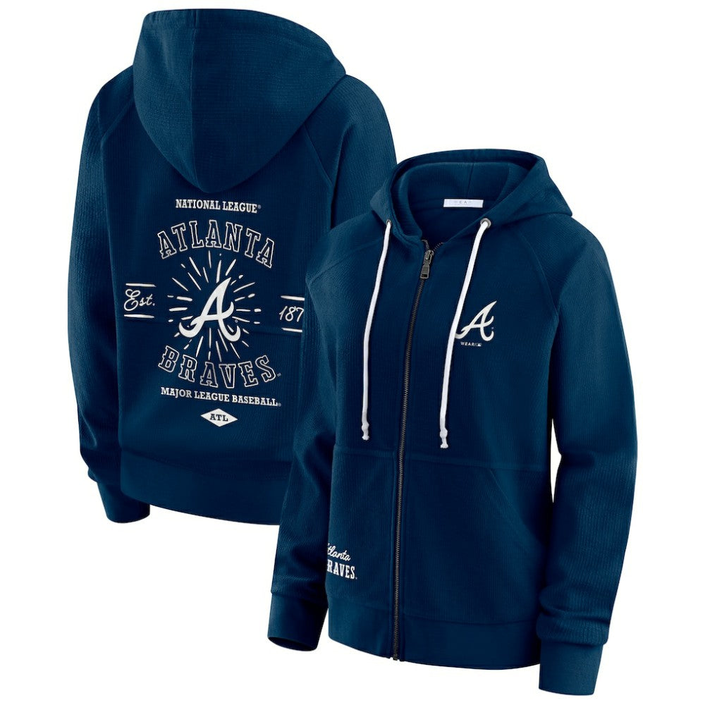 Atlanta Braves WEAR by Erin Andrews Women's Vintage Full-Zip Raglan Hoodie - Navy