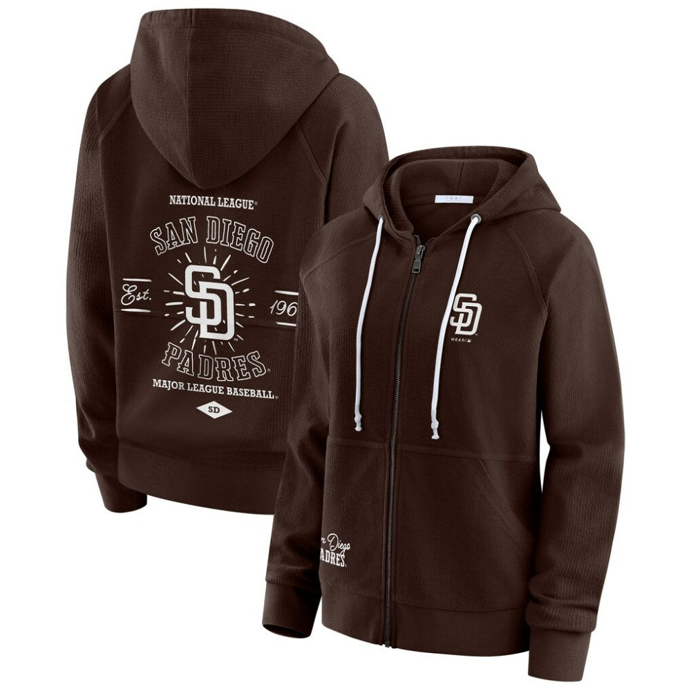 San Diego Padres WEAR by Erin Andrews Women's Vintage Full-Zip Raglan Hoodie - Brown