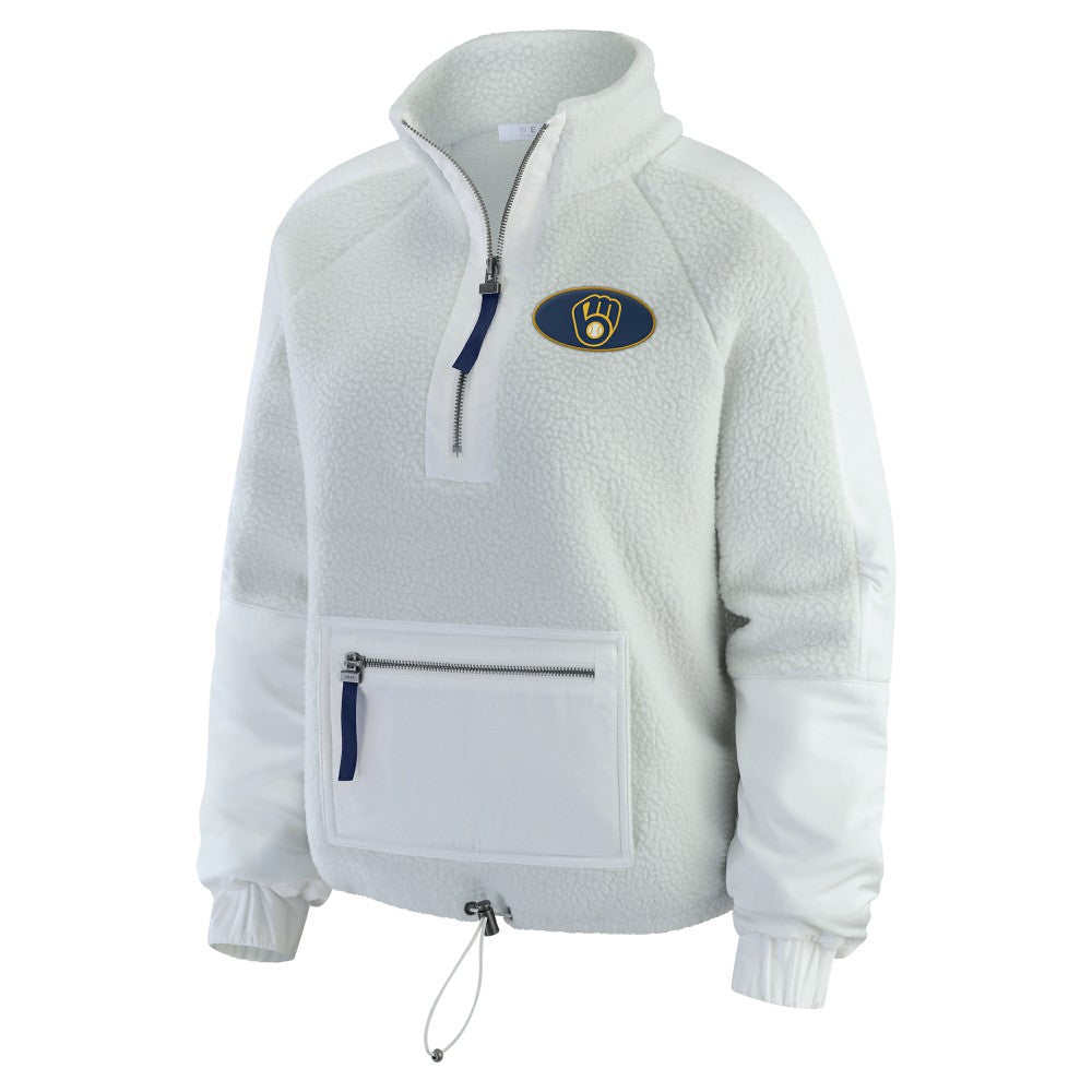 Milwaukee Brewers WEAR by Erin Andrews Women's Polar Fleece Quarter-Zip Jacket - Gray