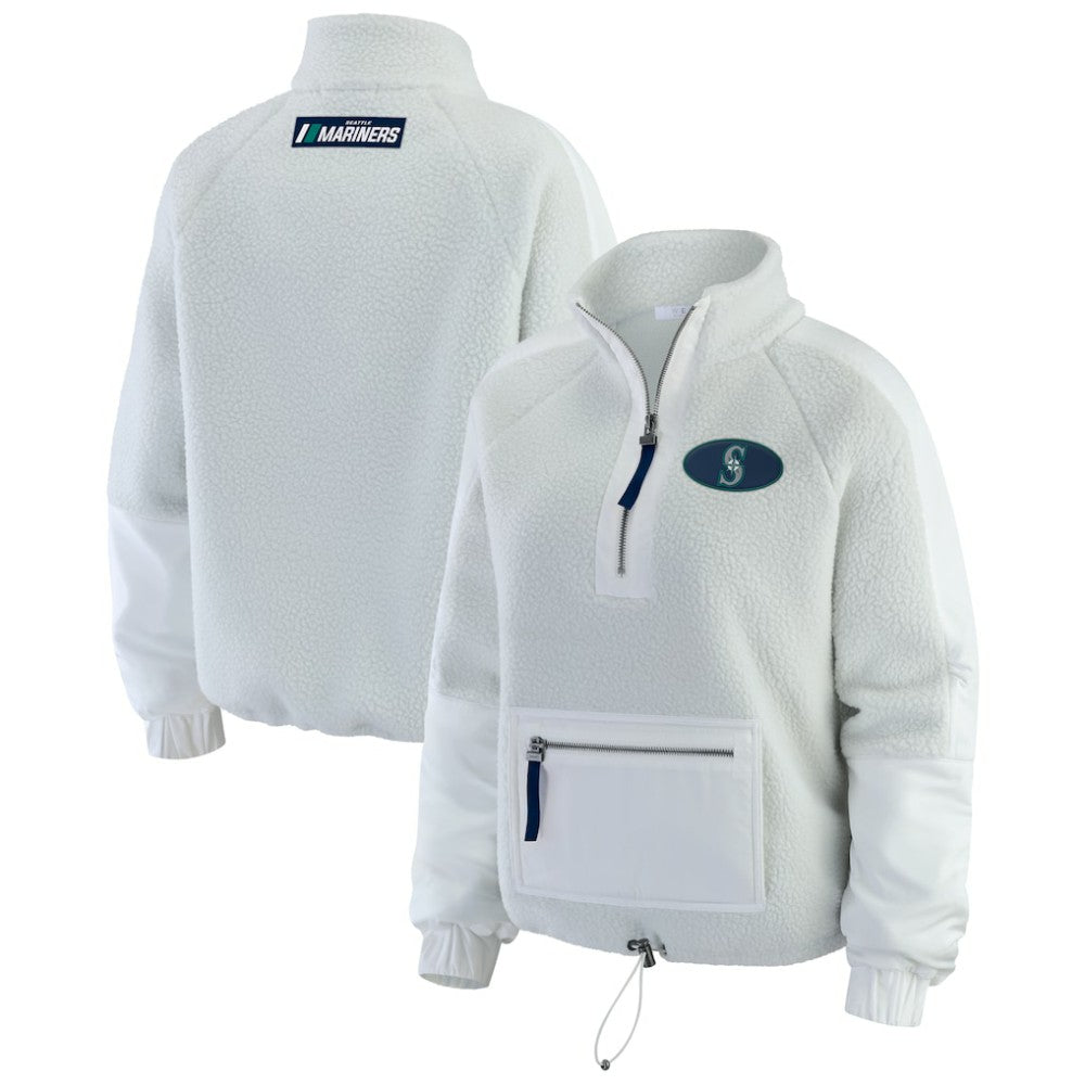 Seattle Mariners WEAR by Erin Andrews Women's Polar Fleece Quarter-Zip Jacket - Gray