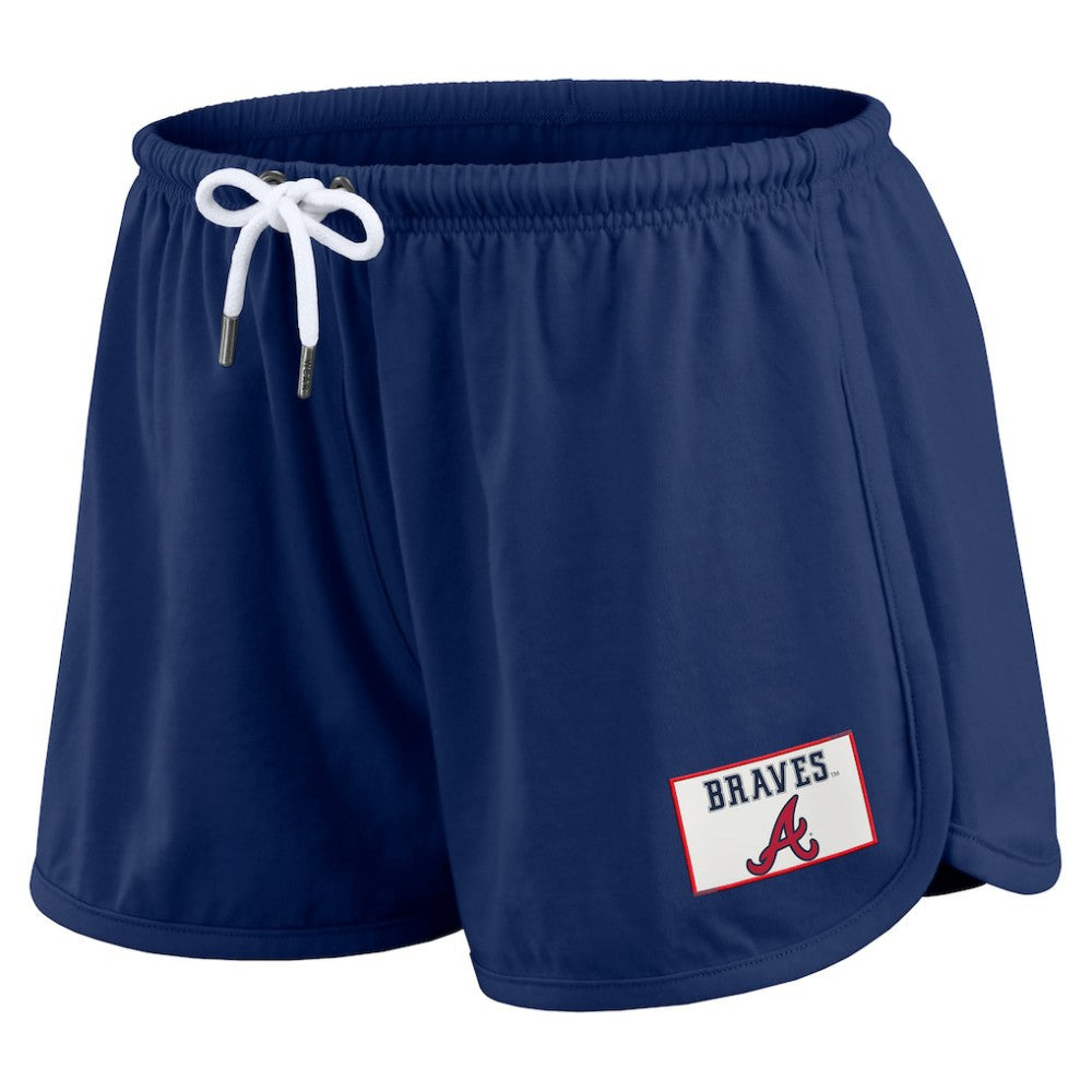 Atlanta Braves WEAR by Erin Andrews Women's Heavy Rugby Jersey Cropped Long Sleeve T-Shirt & Shorts Lounge Set - Navy