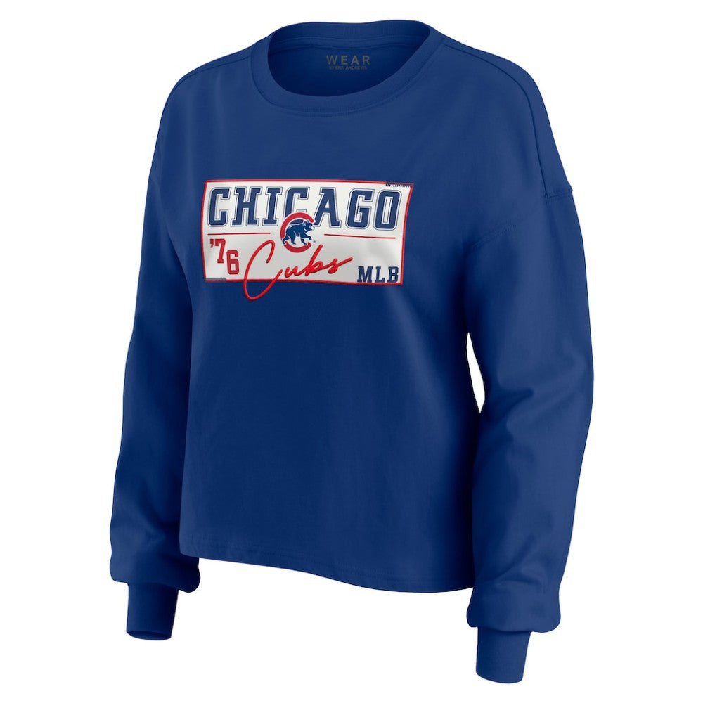 Chicago Cubs WEAR by Erin Andrews Women's Heavy Rugby Jersey Cropped Long Sleeve T-Shirt & Shorts Lounge Set - Royal