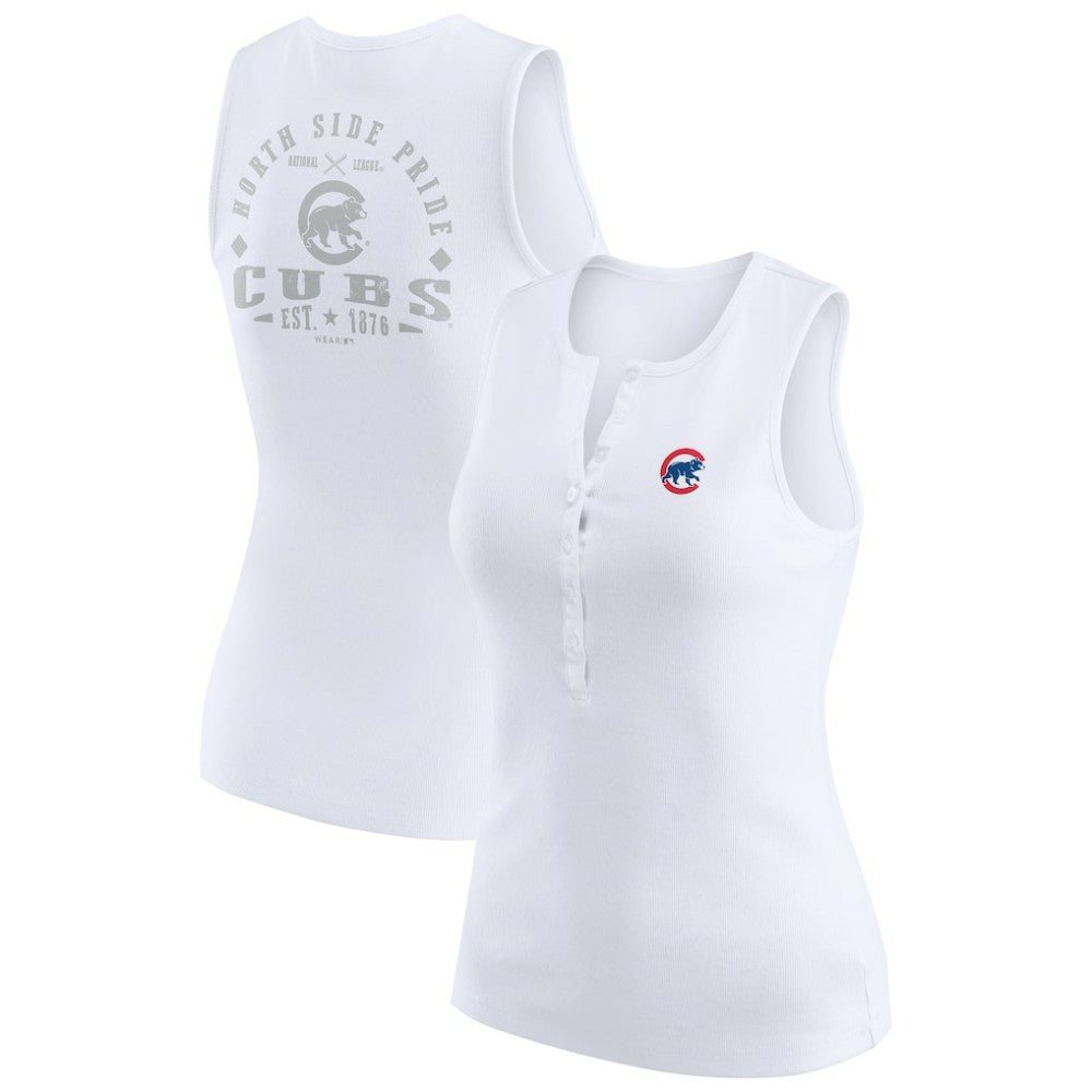 Chicago Cubs WEAR by Erin Andrews Women's Rib-Knit Henley Tank Top - White