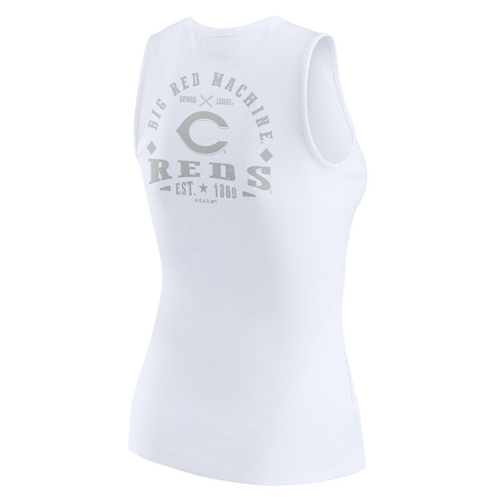 Cincinnati Reds WEAR by Erin Andrews Women's Rib-Knit Henley Tank Top - White