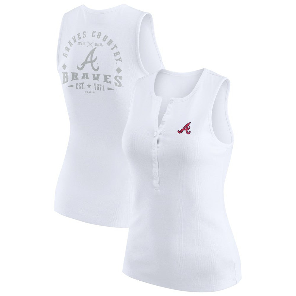 Atlanta Braves WEAR by Erin Andrews Women's Rib-Knit Henley Tank Top - White