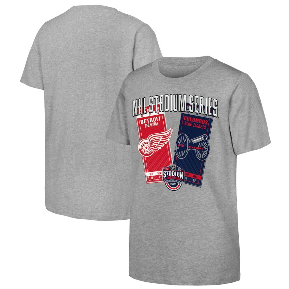 Youth 2025 NHL Stadium Series Columbus Blue Jackets vs. Detroit Red Wings Matchup T-Shirt Heather Gray