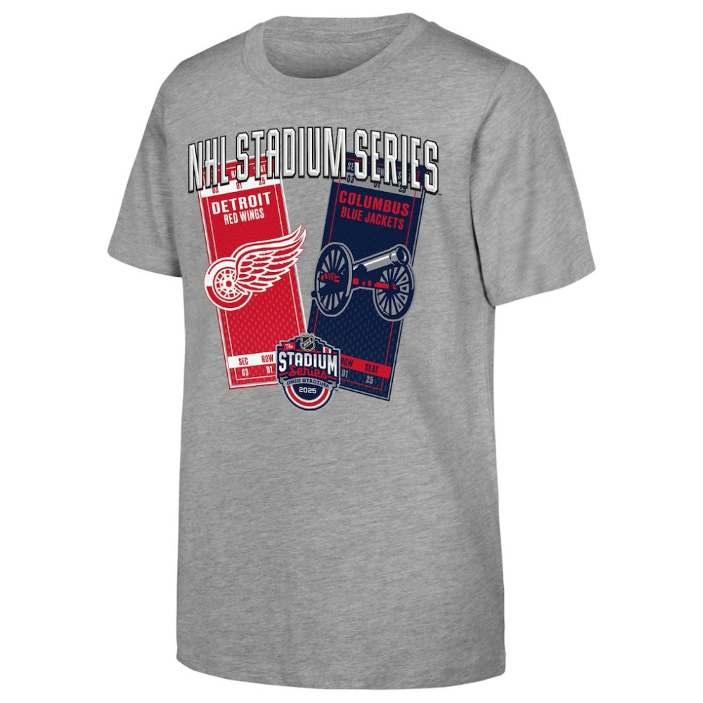 Youth 2025 NHL Stadium Series Columbus Blue Jackets vs. Detroit Red Wings Matchup T-Shirt Heather Gray