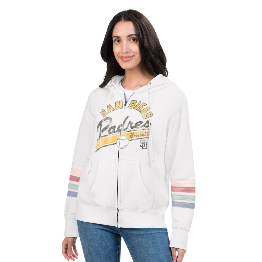 San Diego Padres G-III 4Her by Carl Banks Women's Naamah Sleeve Stripe Fleece Full-Zip Hoodie - White