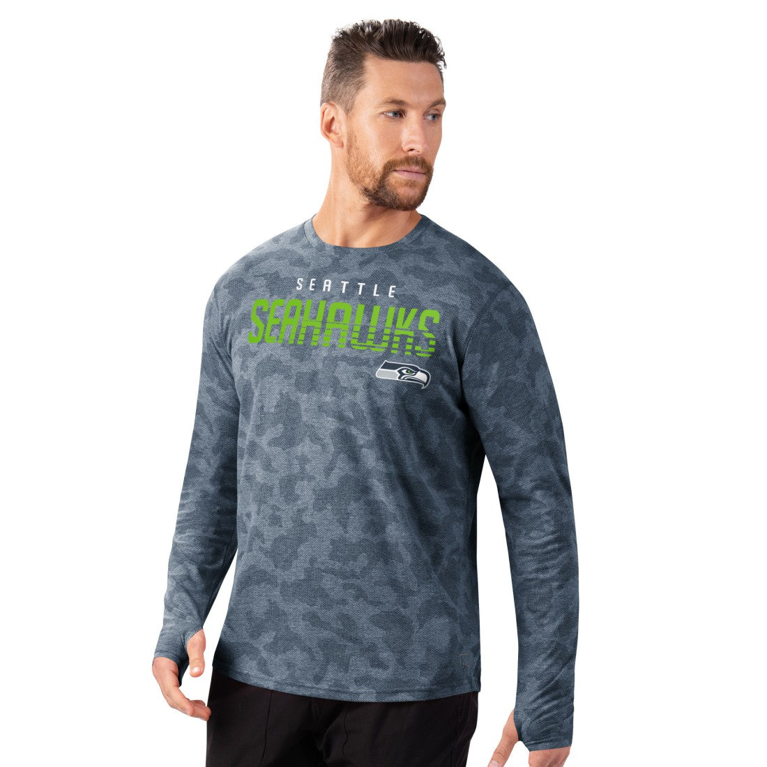 Seattle Seahawks MSX by Michael Strahan Performance Camo Long Sleeve T-Shirt - Navy on sale