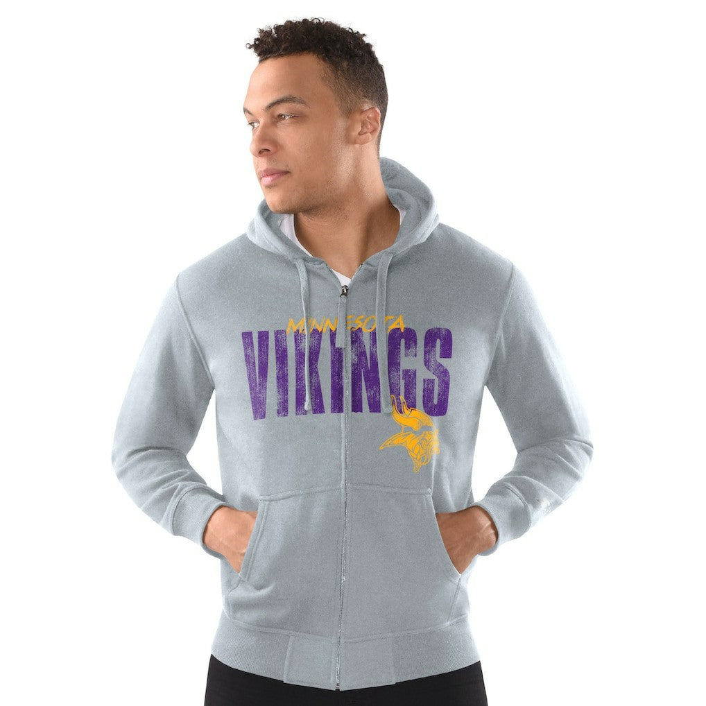 Minnesota Vikings Starter Distressed Classic Full-Zip Hoodie - Heather Gray for sale