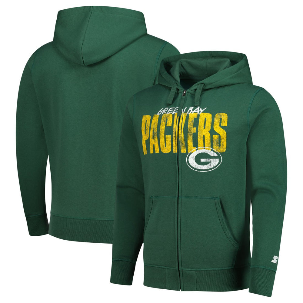 Green Bay Packers Starter Distressed Classic Full-Zip Hoodie - Green on sale