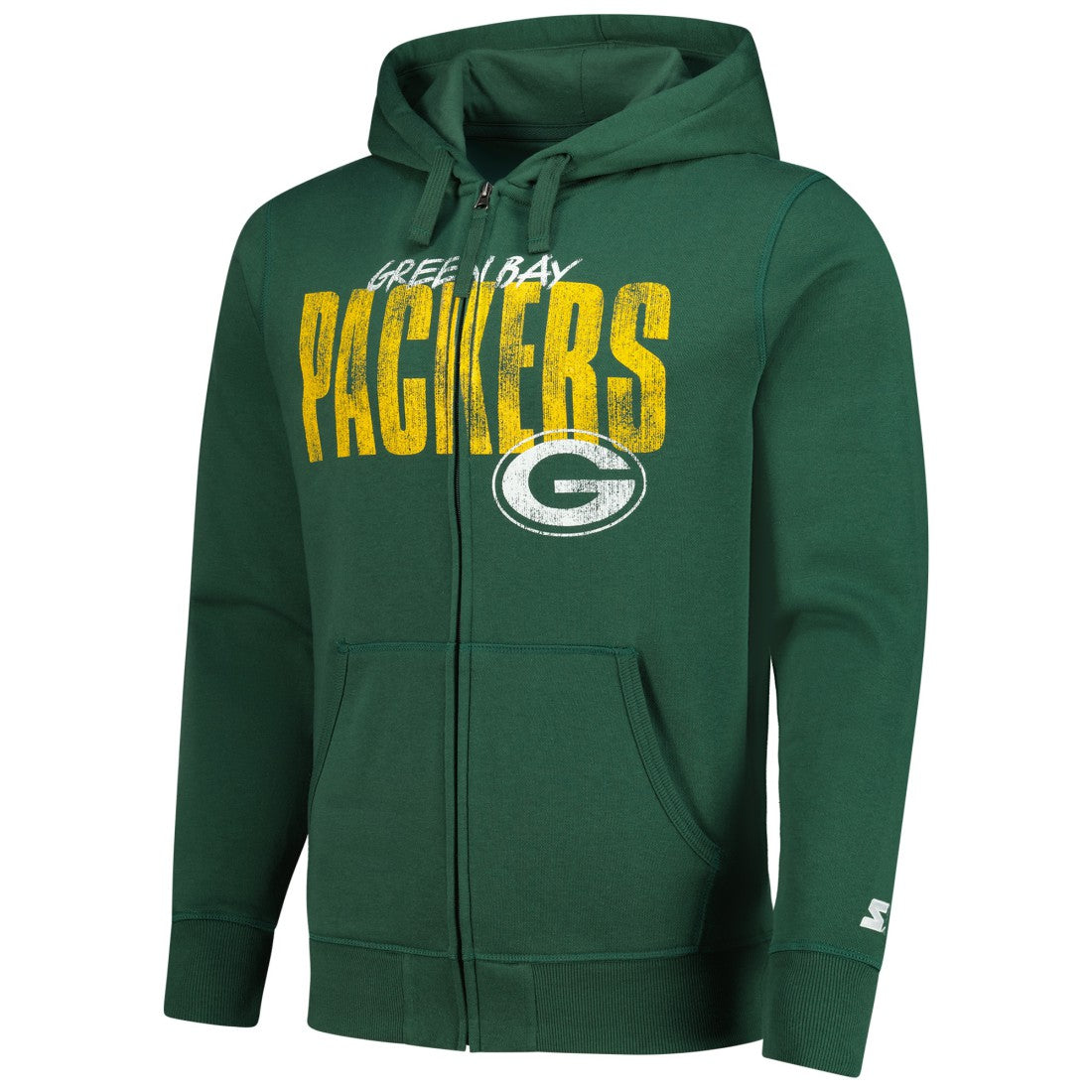 Green Bay Packers Starter Distressed Classic Full-Zip Hoodie - Green on sale