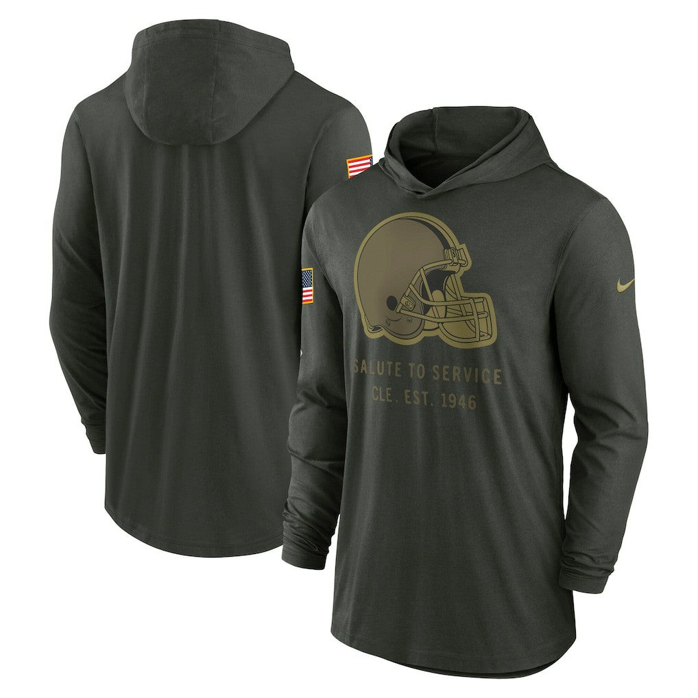 Cleveland Browns 2025 Salute to Service Sideline Dri-FIT Lightweight Hooded Pullover - Forest Green | Nike on sale