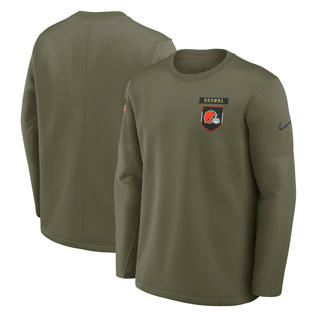 Cleveland Browns 2025 Salute to Service Sideline Coaches Therma-FIT Long Sleeve Shirt - Olive | Nike on sale