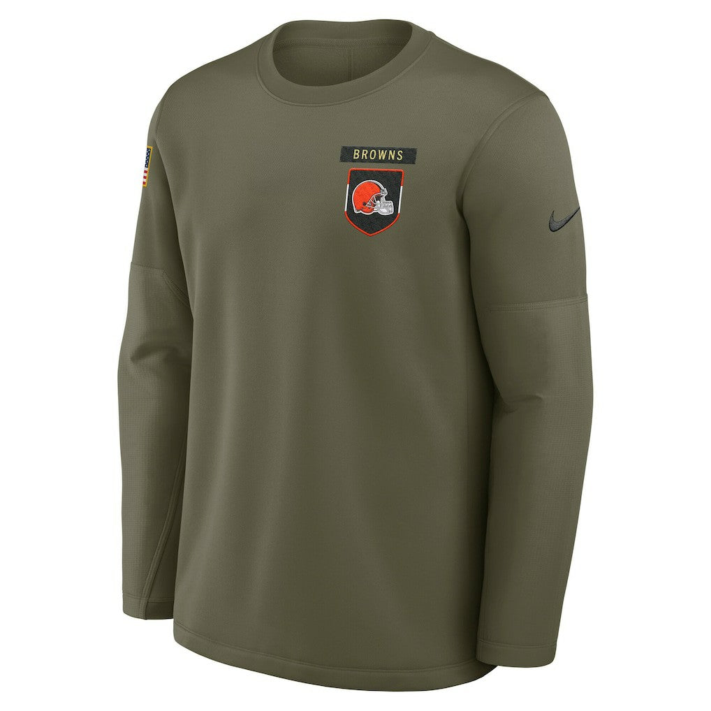 Cleveland Browns 2025 Salute to Service Sideline Coaches Therma-FIT Long Sleeve Shirt - Olive | Nike on sale