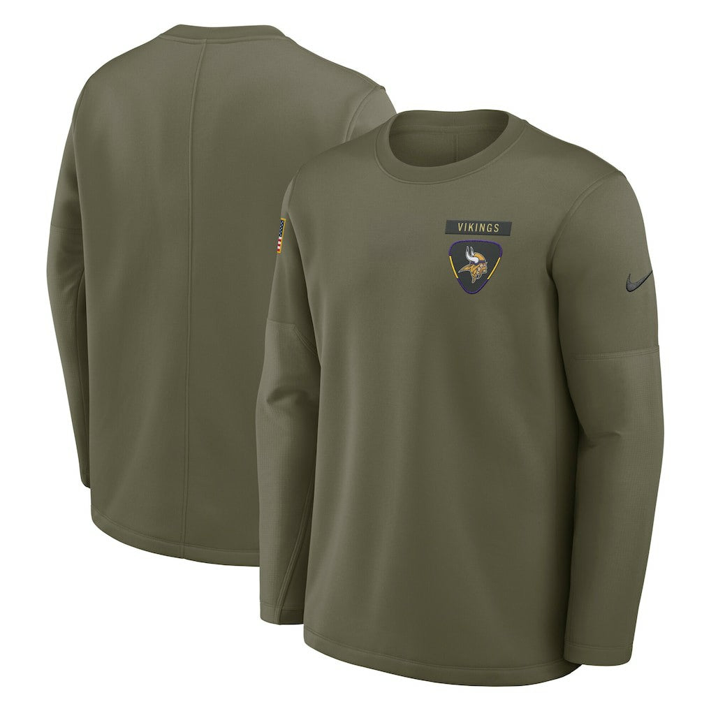 Minnesota Vikings 2025 Salute to Service Sideline Coaches Therma-FIT Long Sleeve Shirt - Olive | Nike on sale