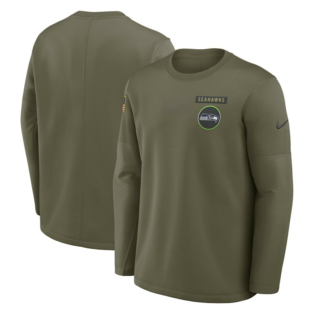 Seattle Seahawks 2025 Salute to Service Sideline Coaches Therma-FIT Long Sleeve Shirt - Olive | Nike outlet