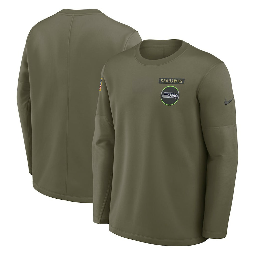 Seattle Seahawks 2025 Salute to Service Sideline Coaches Therma-FIT Long Sleeve Shirt - Olive | Nike outlet