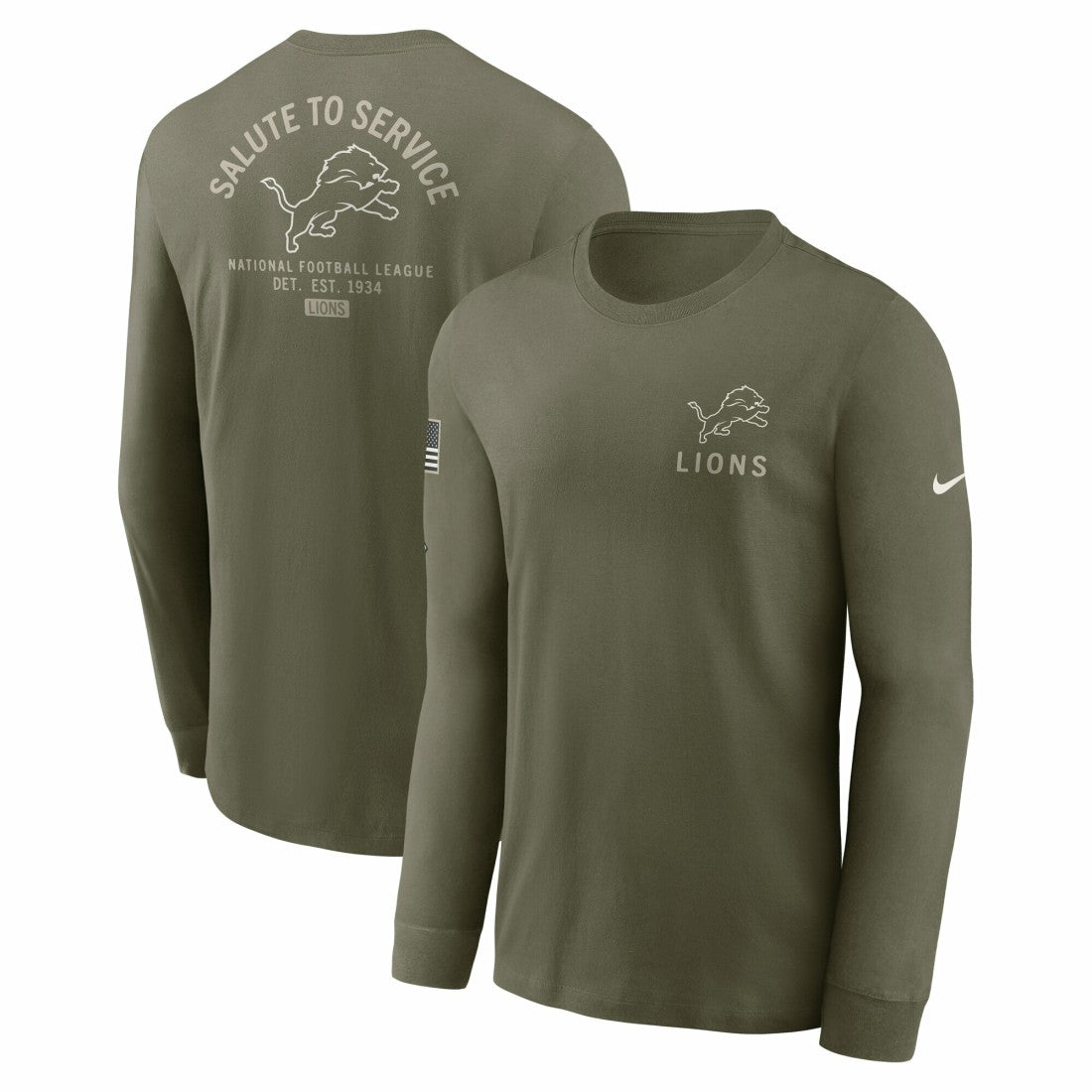 Detroit Lions 2025 Salute to Service Sideline Long Sleeve T-Shirt - Olive | Nike outlet