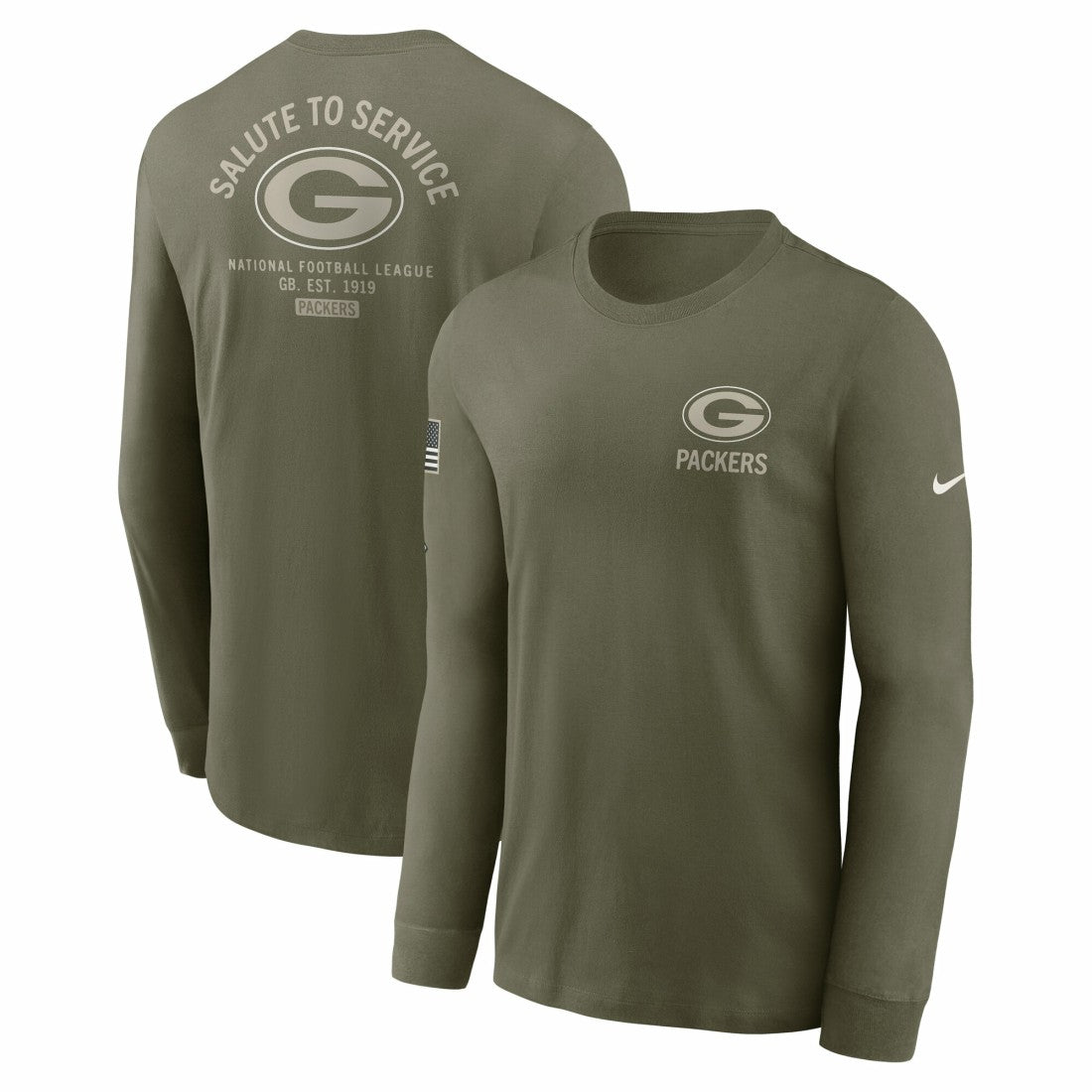 Green Bay Packers 2025 Salute to Service Sideline Long Sleeve T-Shirt - Olive | Nike for sale