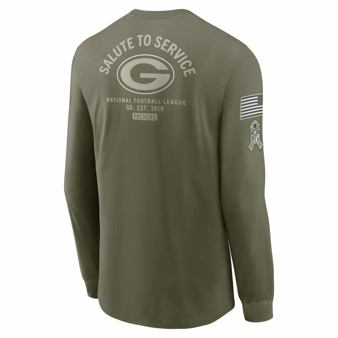 Green Bay Packers 2025 Salute to Service Sideline Long Sleeve T-Shirt - Olive | Nike for sale