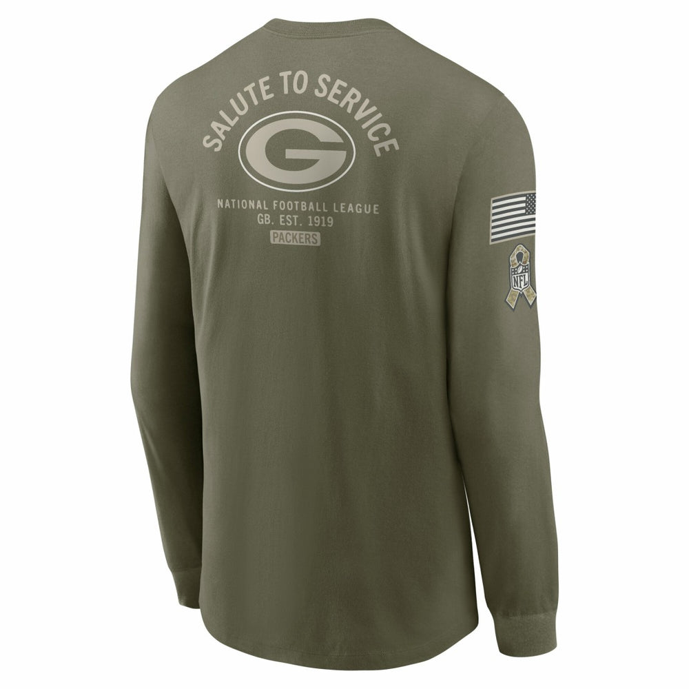 Green Bay Packers 2025 Salute to Service Sideline Long Sleeve T-Shirt - Olive | Nike for sale