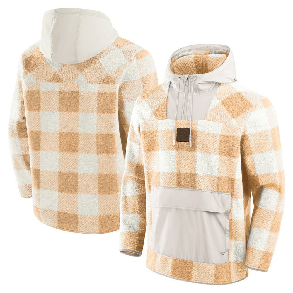 Pittsburgh Steelers Elements Plaid Polar Fleece Quarter-Zip Hoodie - Tan for sale