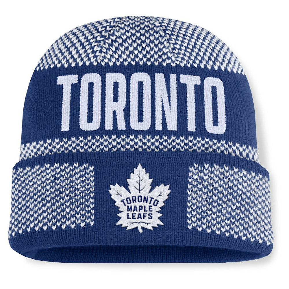 Toronto Maple Leafs Fanatics Fundamentals Shelter Cuffed Knit Hat Blue/White