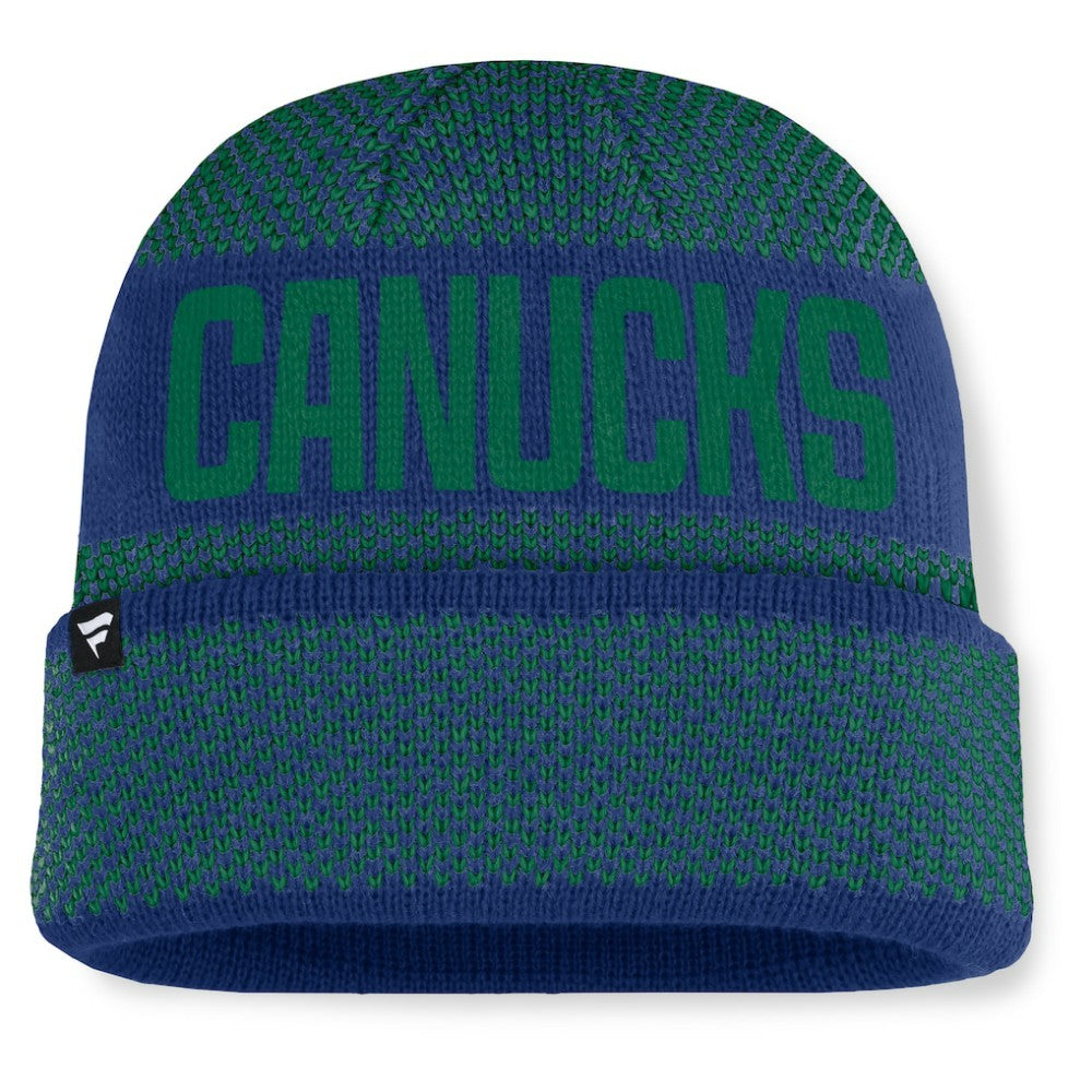 Vancouver Canucks Fanatics Fundamentals Shelter Cuffed Knit Hat Blue/Green