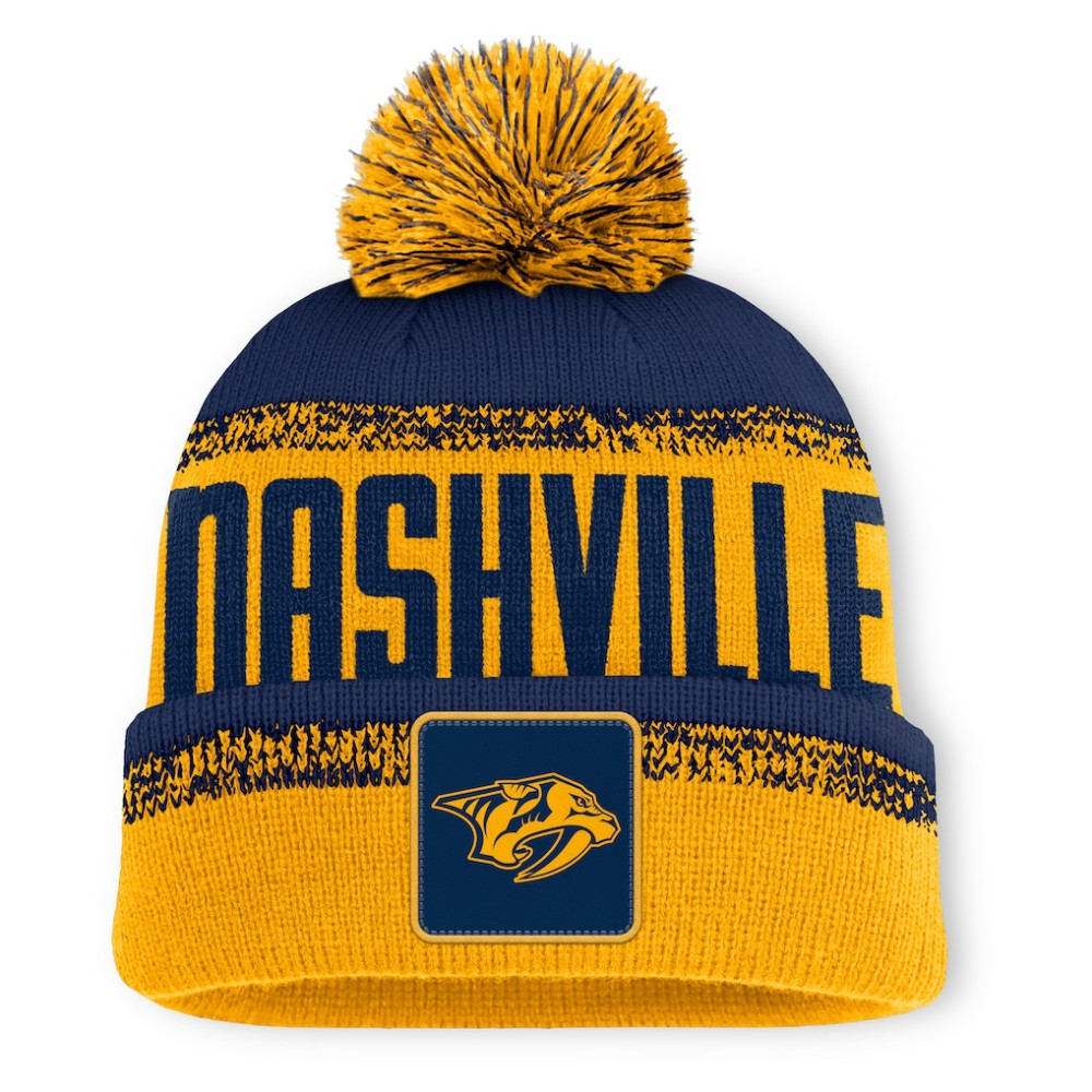 Nashville Predators Fanatics Fundamentals Thrive Cuffed Knit Hat with Pom Gold/Navy