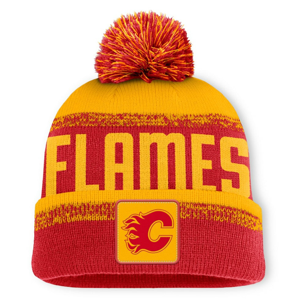 Calgary Flames Fanatics Fundamentals Thrive Cuffed Knit Hat with Pom Red/Gold